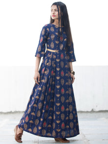 Indigo Gold - Hand Block Printed Cotton Long Dress  - D337FYYY