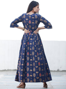 Indigo Gold - Hand Block Printed Cotton Long Dress  - D337FYYY