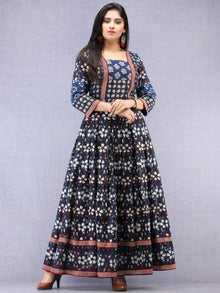 Naaz Nazmi - Hand Block Printed Long Cotton Box Pleated Dress - DS97F001