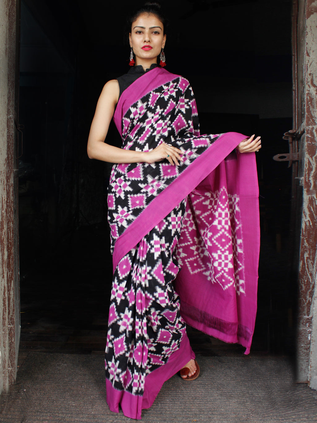 Brown With Pink Border Telia Rumal Saree