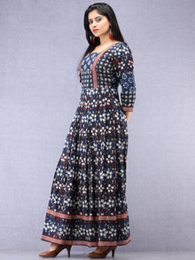 Naaz Nazmi - Hand Block Printed Long Cotton Box Pleated Dress - DS97F001