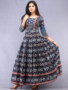 Naaz Nazmi - Hand Block Printed Long Cotton Box Pleated Dress - DS97F001