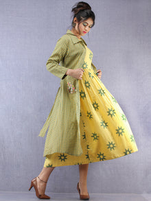 Parinaz - Block Printed Cotton Middi Dress With Tunic & Cape - D390F1993