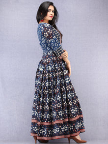 Naaz Nazmi - Hand Block Printed Long Cotton Box Pleated Dress - DS97F001