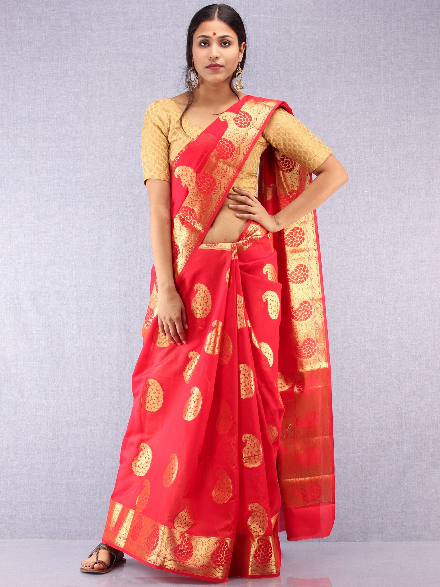 Banarasee Chanderi Silk Saree With Zari Work – InduBindu