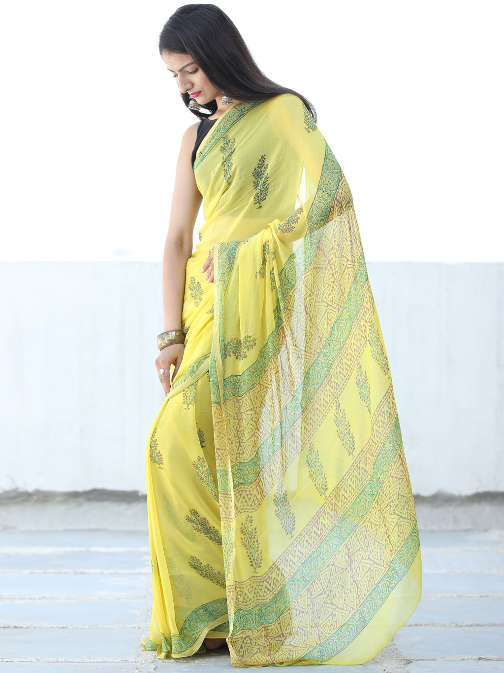 Yellow Handloom Banarasi Pure Kora Silk Ganga Jamuna Border Saree -  Luxurionworld – Luxurion World