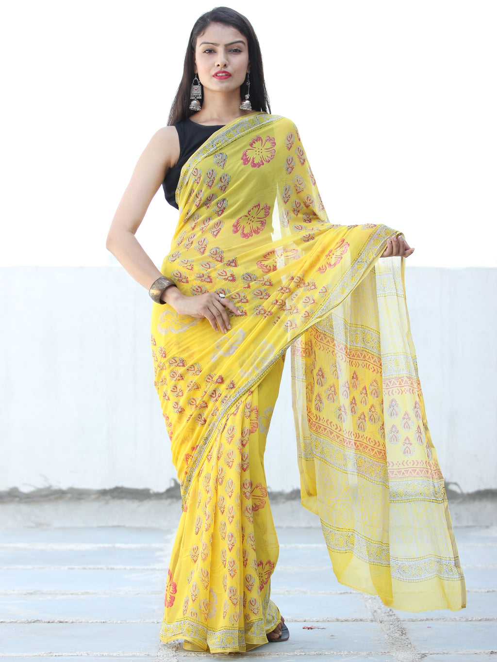 LIME GREEN AND YELLOW WOVEN PURE BRASSO CHIFFON SAREE WITH BROCADE BLO –  zarikaariindia.com