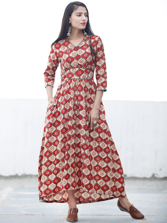 BLOCK GEOMETRY - Hand Block Printed Cotton Long Dress  - D334F1372