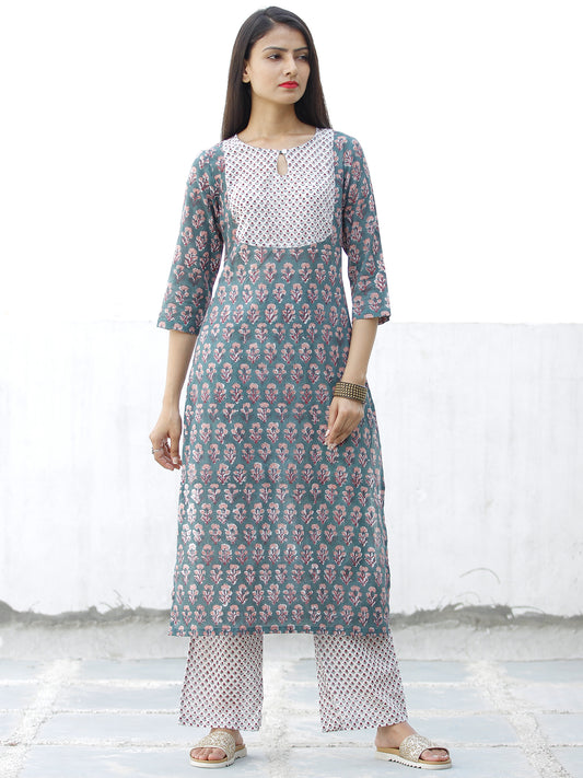 Pastel Motif - Hand Block Printed Kurta & Pants - Set of 2 - SS01F069