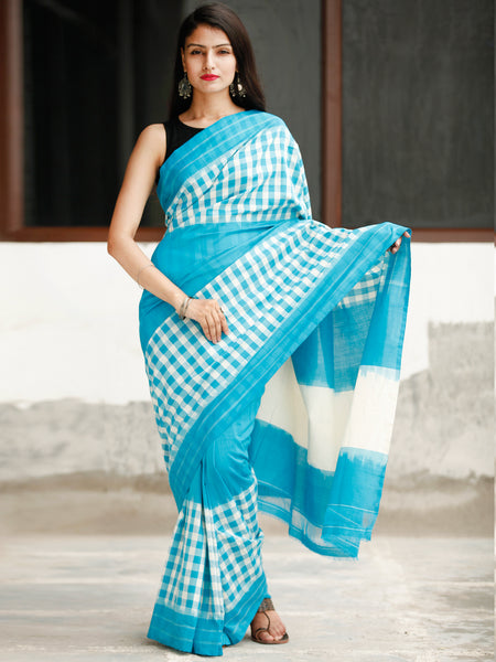 Buy Blue and White Cotton Indigo Block Print Saree-20073