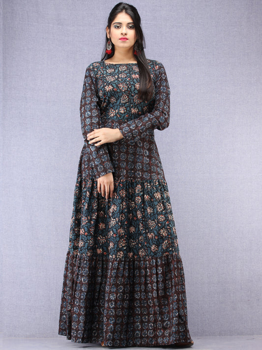 Nazafarin - Hand Block Printed Long Cotton Tier Dress - D95F1346