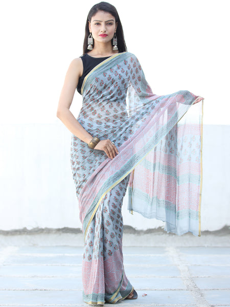 Buy Geroo Jaipur Pastel Pink Handcrafted Gota Jaal Chiffon Saree online