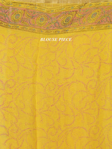 Bright Yellow Green Hand Block Printed Chiffon Saree With Zari Border - S031704708