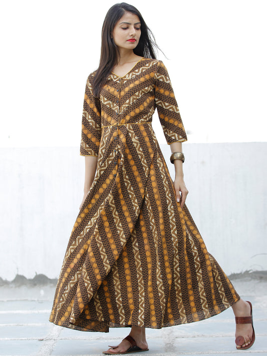 SYMMETRICALLY ASYMMETRIC -  Hand Block Printed Front Open Cotton Dress  - D79F1725