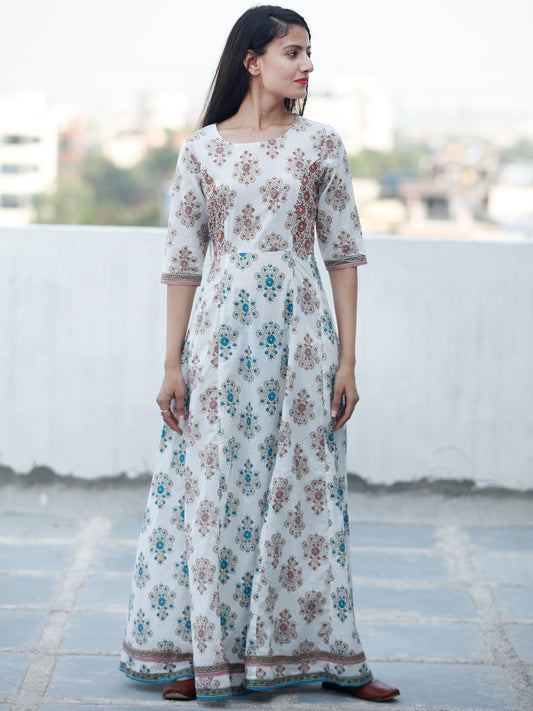 Cool Breeze - Block Printed Long Cotton Kali Dress - D352F1888