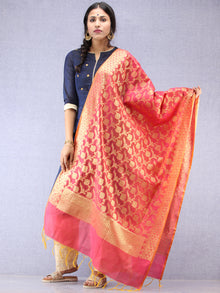 Banarasi Chanderi Dupatta With Resham Work - Punch Pink & Gold - D04170817