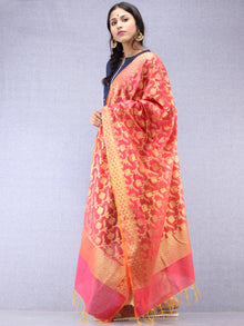 Banarasi Chanderi Dupatta With Resham Work - Punch Pink & Gold - D04170817