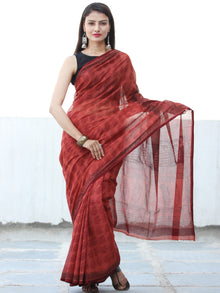 Rust Red Black Bagh Hand Block Printed Kota Doria Saree - S031703905