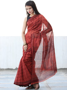 Rust Red Black Bagh Hand Block Printed Kota Doria Saree - S031703905