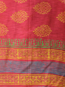 Crimson Red Yellow Green Chanderi Hand Block Printed Dupatta - D04170573