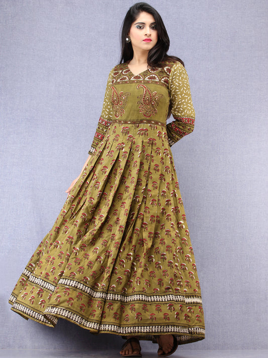 Naaz Pareesa - Hand Block Mughal Printed Long Cotton Embroidered Dress - DS102F001