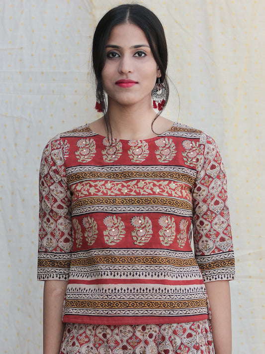 Naaz Rooh - Hand Block Printed Long Top And Skirt Dress - DS78F001