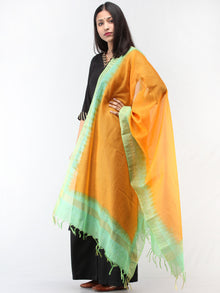 Kota Doria Tie & Die Dupatta  With Zari Border - Yellow & Light Green - D04170897