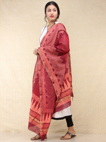 Maroon Ivory Chanderi Hand Block Printed Dupatta - D04170756