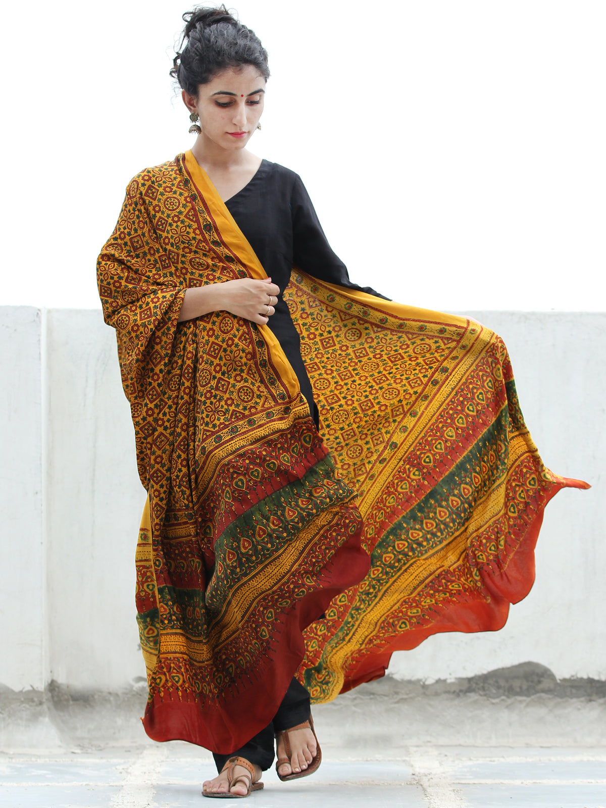 Raag : Hanblock printed modal factory silk ajrakh shawl | wedding dupatta | handmade shawl