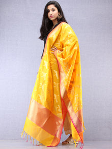 Banarasi Kanni Silk Dupatta With Zari Work - Sunshine Yellow & Gold - D04170865