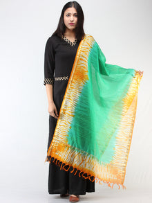 Kota Doria Tie & Die Dupatta  With Zari Border - Green & Orange - D04170898