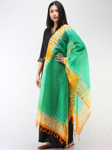 Kota Doria Tie & Die Dupatta  With Zari Border - Green & Orange - D04170898