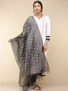 Black Indigo Kota Silk Hand Block Painted Dupatta - D04170767