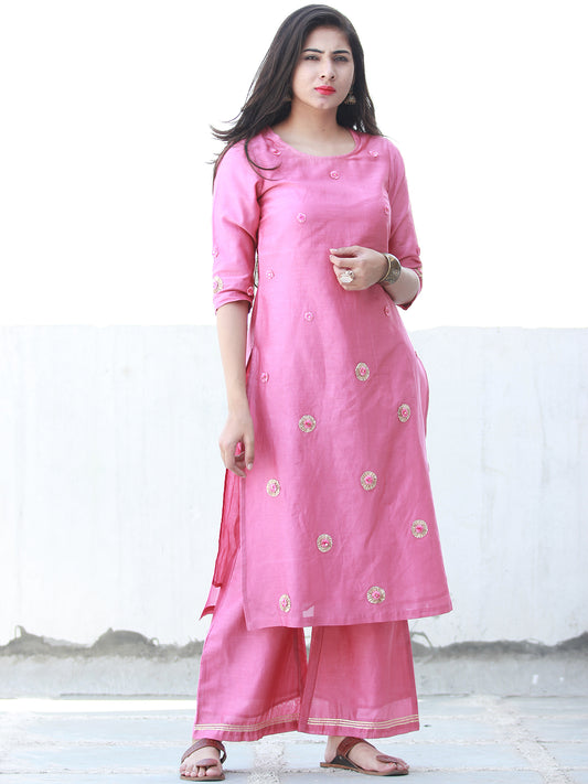 Sparkly Celebrations - Onion Pink Chanderi  Kurta & Pants Sets  - Set of 2  - SS01F057