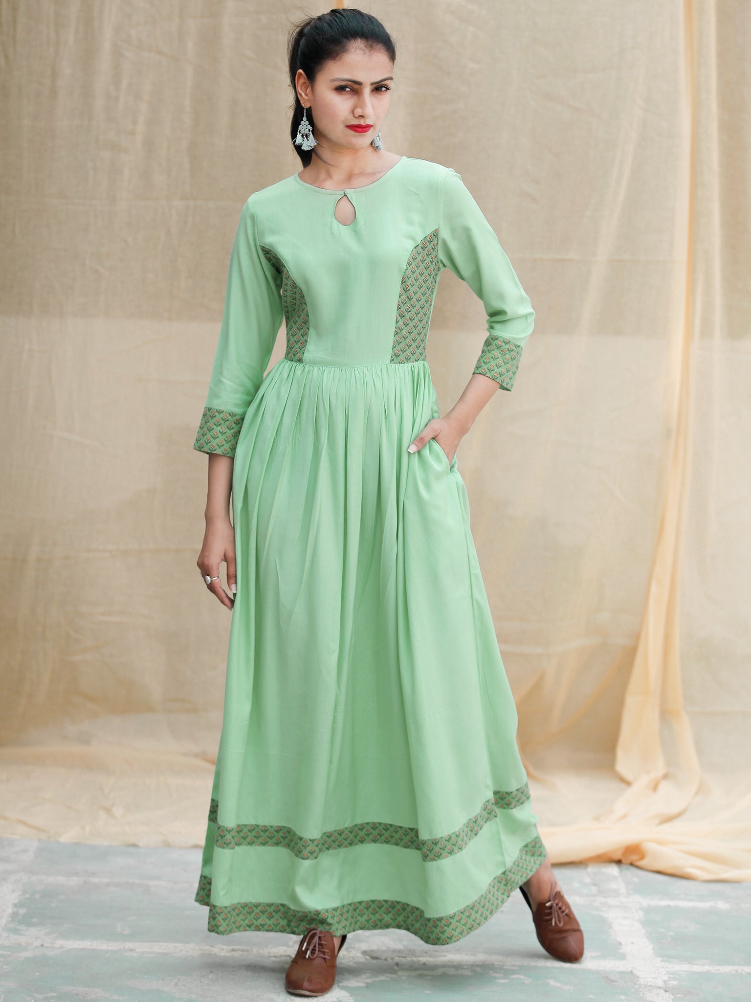 Pastel Purpose - Hand Block Printed Long Cotton Dress - D347FXXXX ...