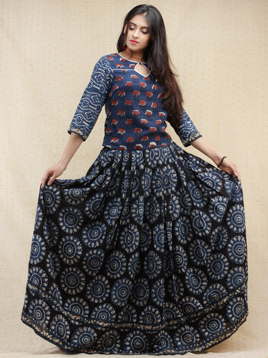 Naaz Lubena - Hand Block Printed Long Top And Skirt Dress - DS85F001