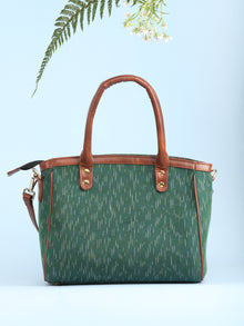 Green Ikat & Vegan Leather Bucket Style Hand Bag - B1506