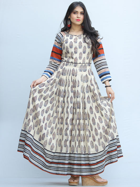 Naaz Sharia - Hand Block Printed Raglan Sleeves Cotton Dress  -  DS115F001